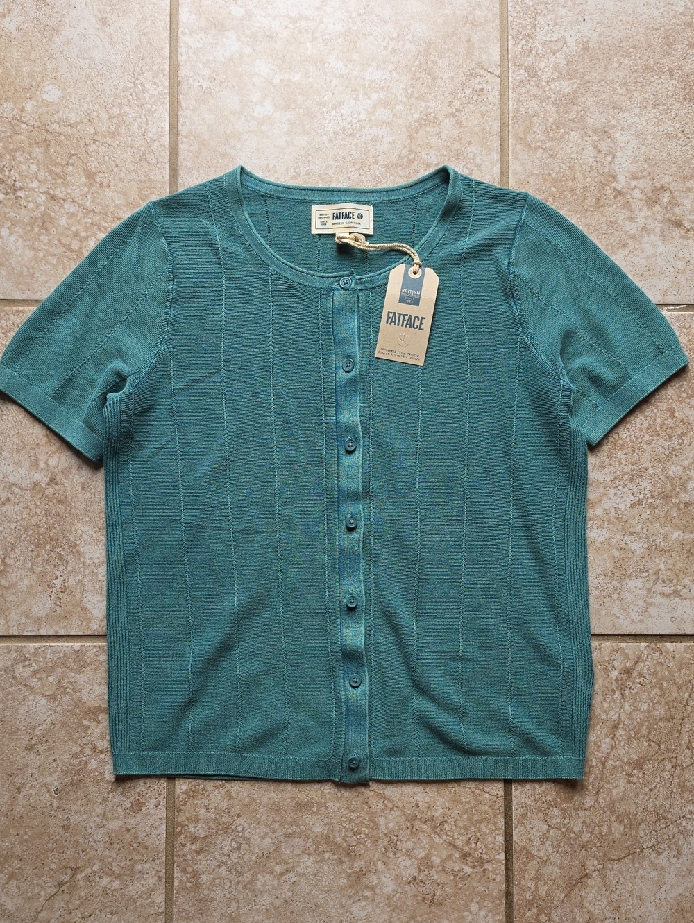 FatFace Teal Button-Front Short Sleeve Knit Top